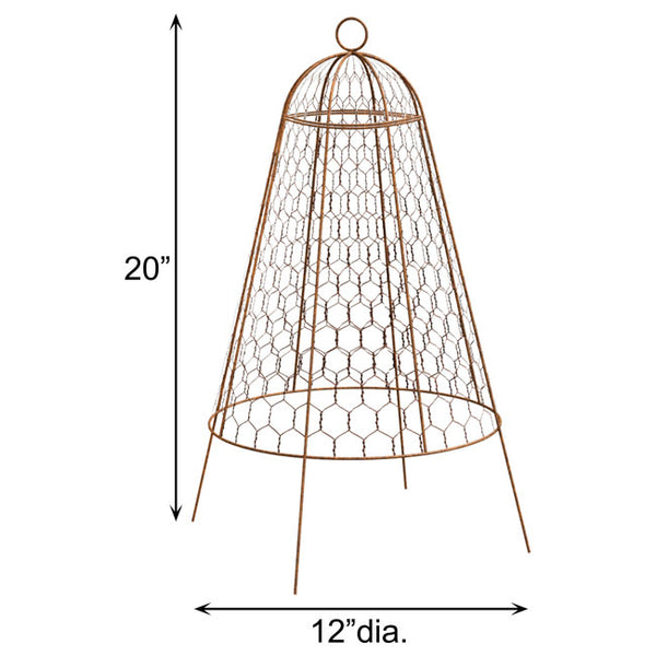 Our Rustic Wire Garden Plant Cloches come as a set of 6 and will prevent rabbits and other animals from eating your young plants by covering them with the use of a cloche. This set of six, generous metal domes handily protects a few of your favorite crops or flowers, while allowing both sunlight and water to reach them. Each cloche is 12" dia. x 20"H