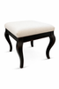 Sand Linen Upholstered Fabric Stool with Decorative Wood Legs in Black color 