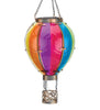 Our breathtakingly beautiful Solar LED Powered Hot Air Balloon Lantern features hand-painted glass panels of multi-colored hues, plus a string of flicker-happy LED lights, this lantern looks like a real hot air balloon. Hang it up and watch it glow for 6-8 hours with the included replaceable rechargeable batteries. Size is 7.5'' x 7.5'' x 23.5'' tall.