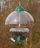 Our Squirrel Resistant Hanging Big Dome Top Bird Feeder is made in the USA and with a lifetime guarantee. Manufactured by Yankee Droll, a leading bird feeder manufacturer, they created this feeder to be squirrel resistant feeder as well as a small bird selective feeder. The large dome top protects the seed from squirrels, large birds and adverse weather. Size is 15" dia. dome, 10" dia. reservoir, 21"H.