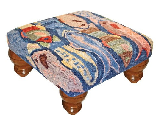 A School of Fish Nautical Handcrafted Hooked Wool Bench - inthegardenandmore.com