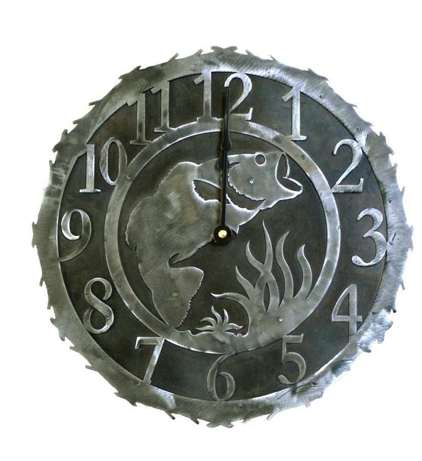 Handcrafted in the USA Rustic Metal Wall Clock | Bass Fish