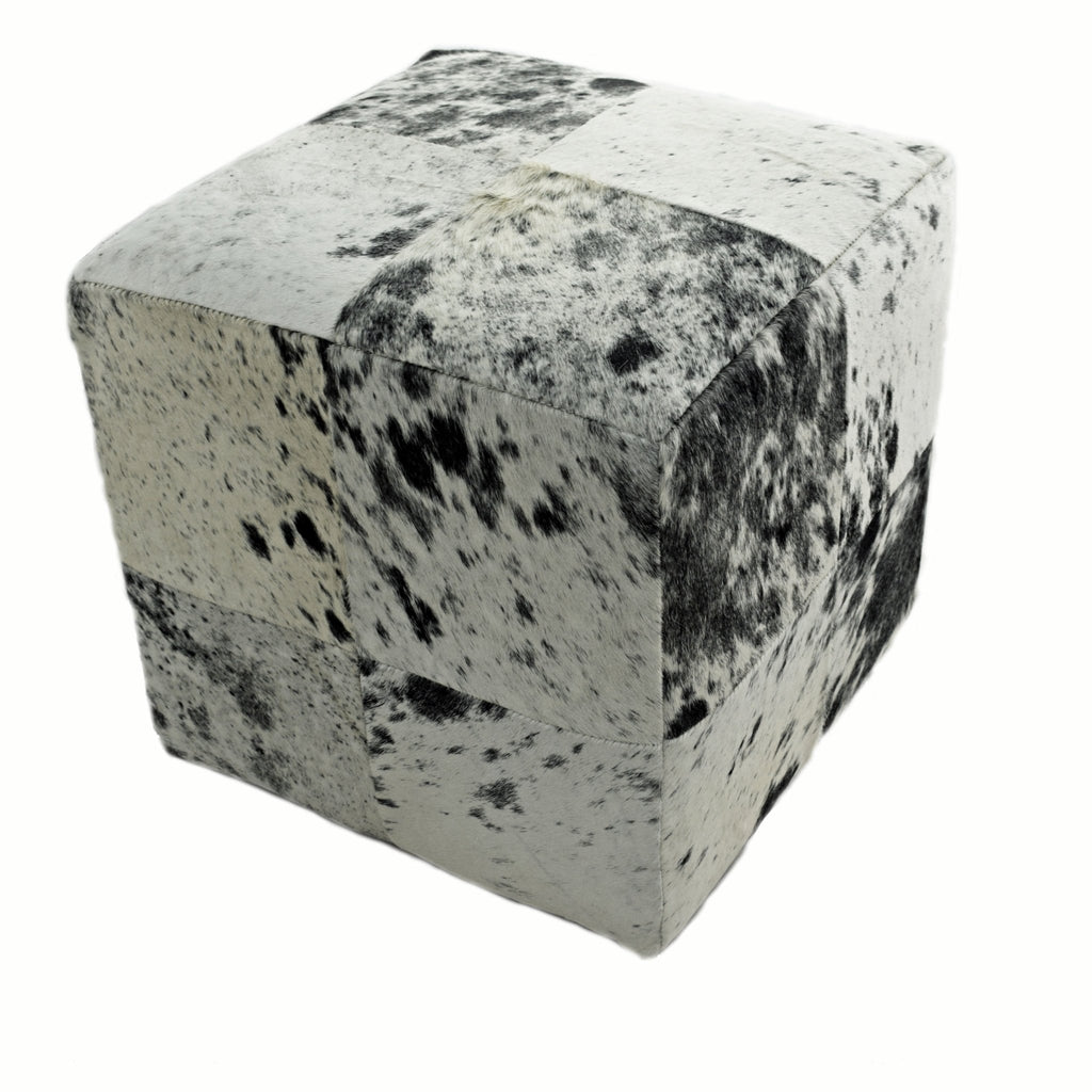 Black and White, Salt and Pepper Cowhide Cube Pouf Stool Ottoman - inthegardenandmore.com