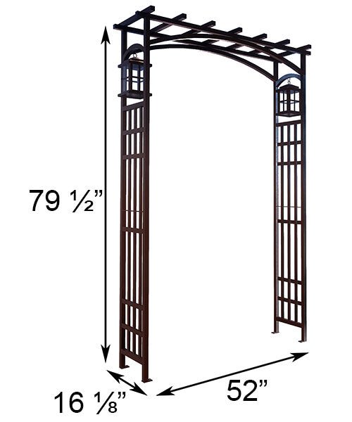 Black Metal Flat Top Garden Arbor with Lanterns - inthegardenandmore.com
