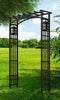 Black Metal Flat Top Garden Arbor with Lanterns - inthegardenandmore.com