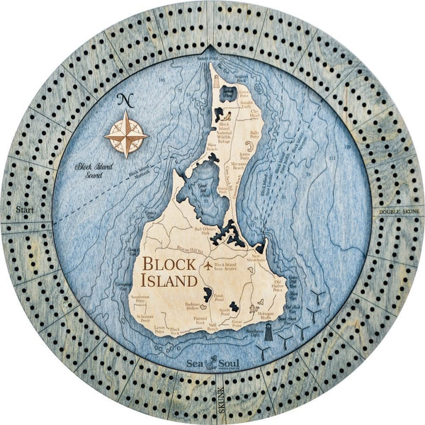 Block Island Custom Laser Cut Wood Nautical Cribbage Board - inthegardenandmore.com