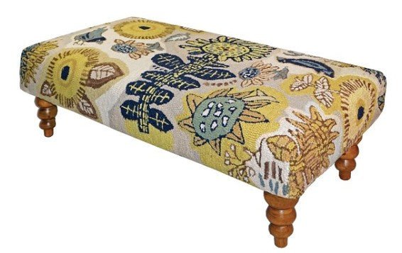 Blooming Sunflowers Handcrafted Hooked Wool Bench - inthegardenandmore.com
