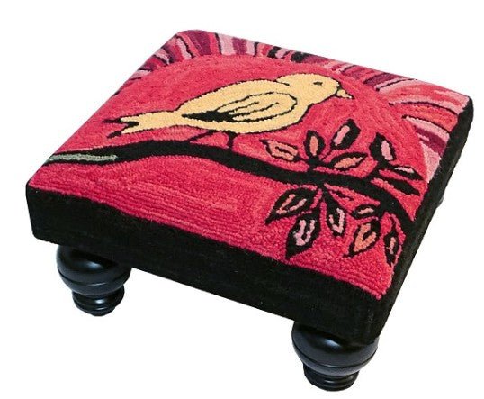 Blooms and Birds Handcrafted Hooked Wool Bench - inthegardenandmore.com
