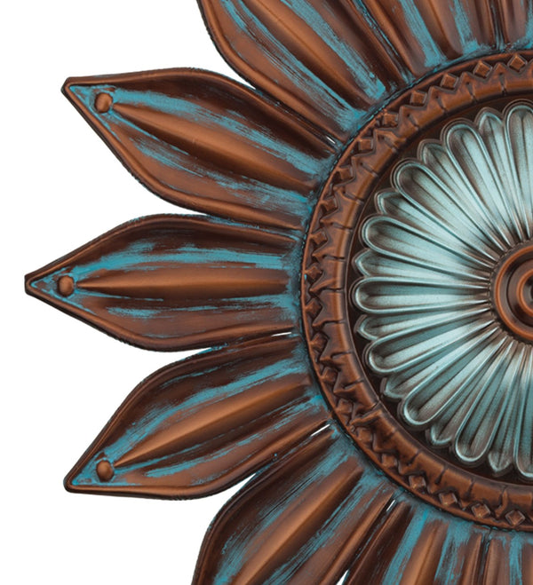 Bronze and Verdigris Patina Indoor Outdoor Metal Wall Flower - inthegardenandmore.com