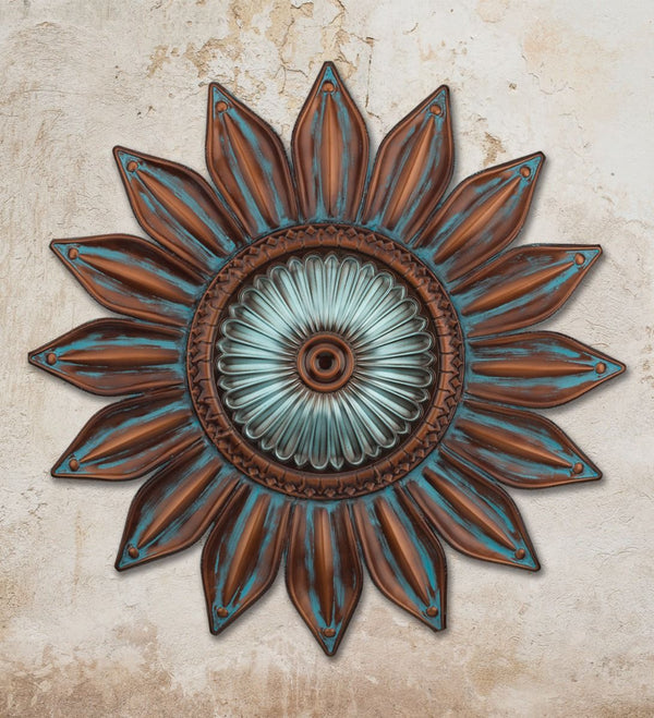 Bronze and Verdigris Patina Indoor Outdoor Metal Wall Flower - inthegardenandmore.com