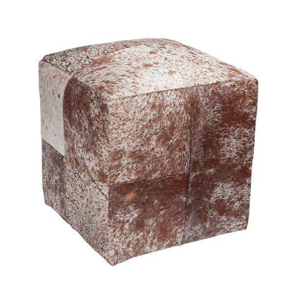 Brown and White, Salt and Pepper Cowhide Cube Pouf Stool Ottoman - inthegardenandmore.com