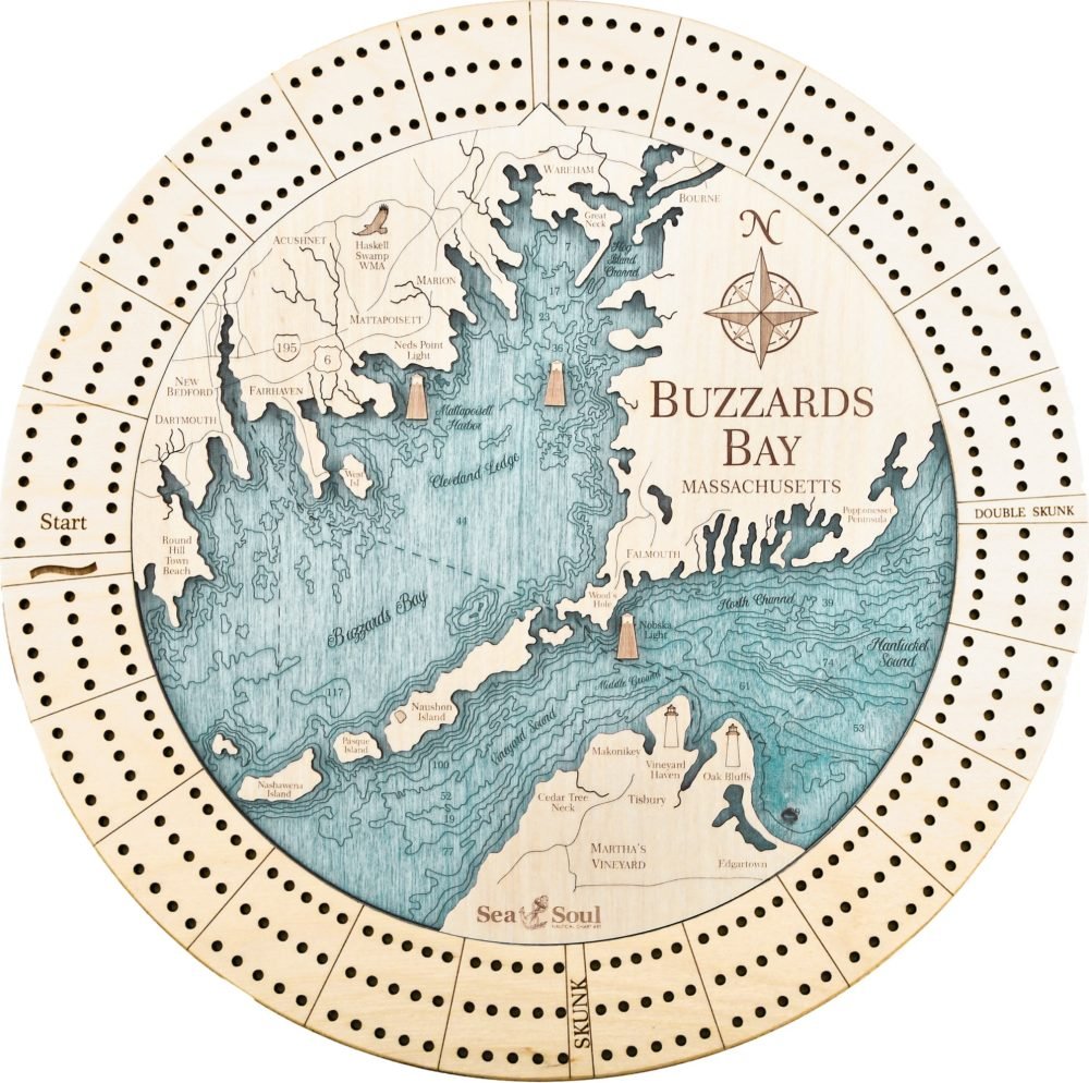 Buzzards Bay Custom Laser Cut Wood Nautical Cribbage Board - inthegardenandmore.com