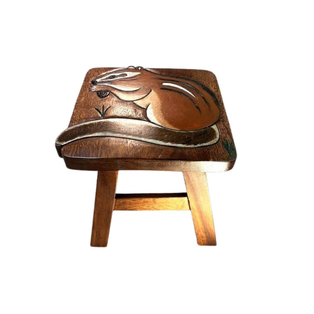 Chipmunk Handcrafted Wood Stool Footstool - inthegardenandmore.com