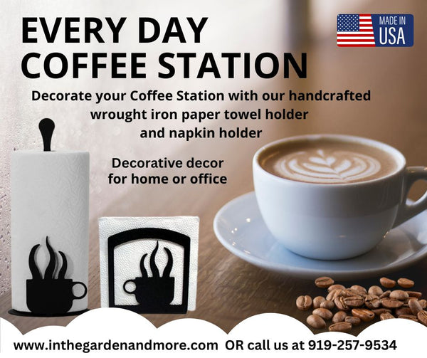 Coffee Time Wrought Iron Napkin Holder and Paper Towel Holder Set - inthegardenandmore.com