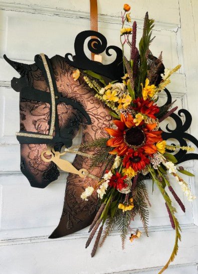 Draft Horse Head Wreath in Autumn Splendor - inthegardenandmore.com