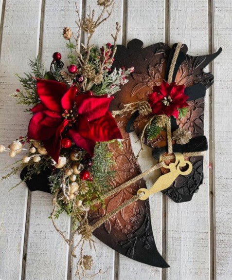 Embossed and Metallic Christmas Dressage Horse Head Wreath - inthegardenandmore.com
