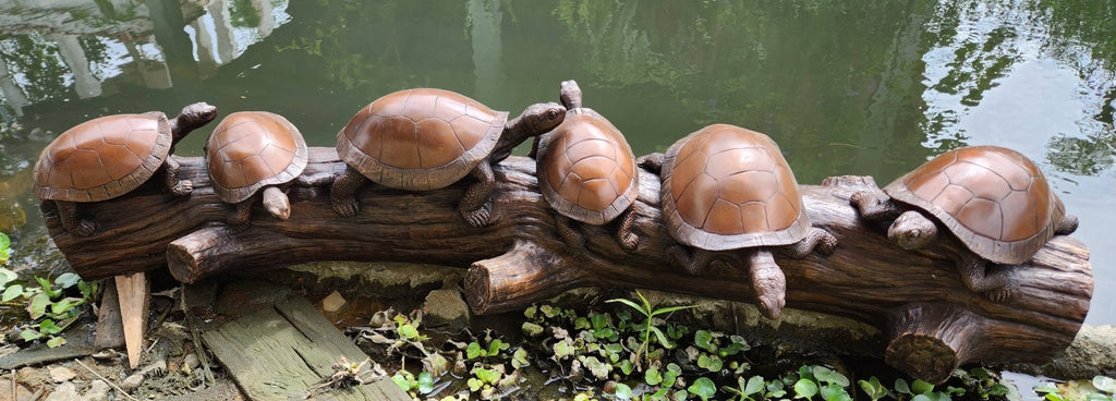 Family of Turtles on a Log Bronze Statuary - inthegardenandmore.com