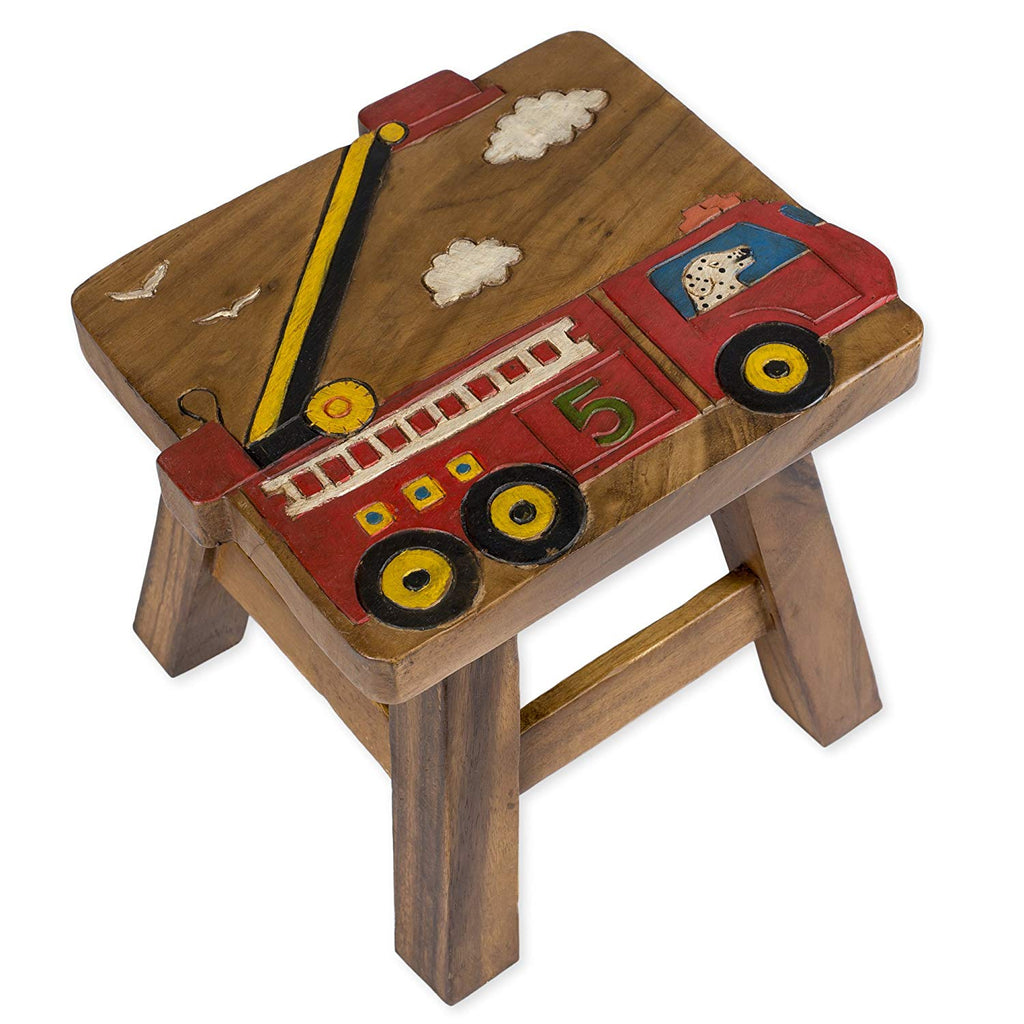 Fire Truck Handcrafted Wood Stool Footstool for Children - inthegardenandmore.com