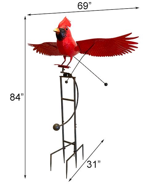 Giant Cardinal Rocking and Flying Garden Stake Statuary - inthegardenandmore.com