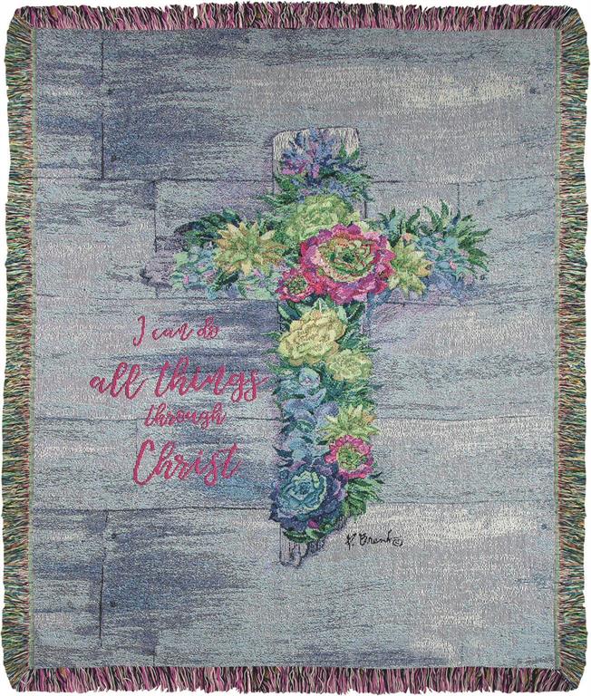 succulent throw blanket Manual Woodworkers Atsci 50 x 60 in. Succulent Cross Tapestry Throw