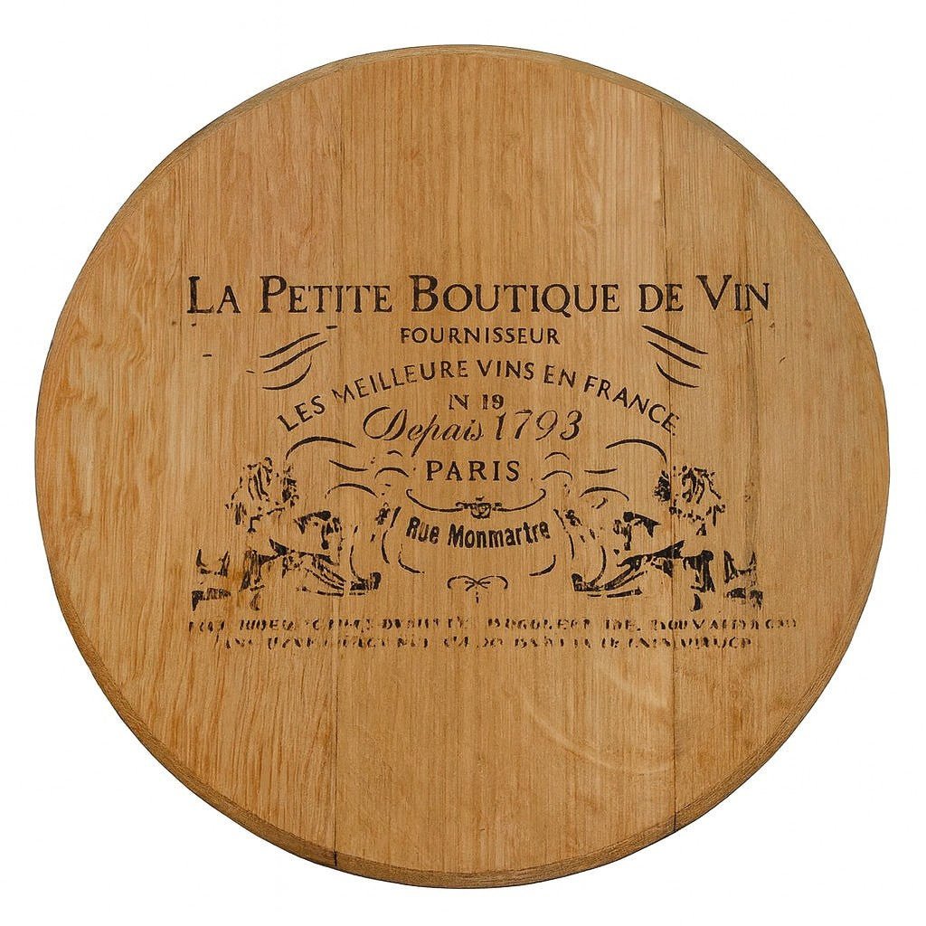 La Petite Boutique De Vin Original Winemakers Stamp Reclaimed Wine Barrel Head Lazy Susan - inthegardenandmore.com