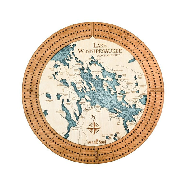 Lake Winnipesaukee Custom Laser Cut Wood Nautical Cribbage Board - inthegardenandmore.com
