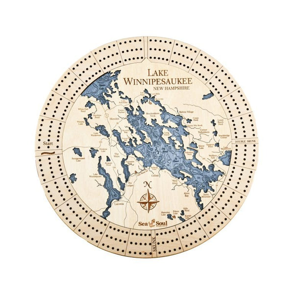 Lake Winnipesaukee Custom Laser Cut Wood Nautical Cribbage Board - inthegardenandmore.com