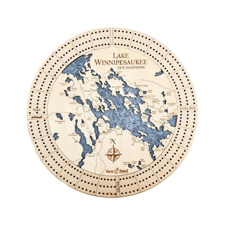 Lake Winnipesaukee Custom Laser Cut Wood Nautical Cribbage Board - inthegardenandmore.com