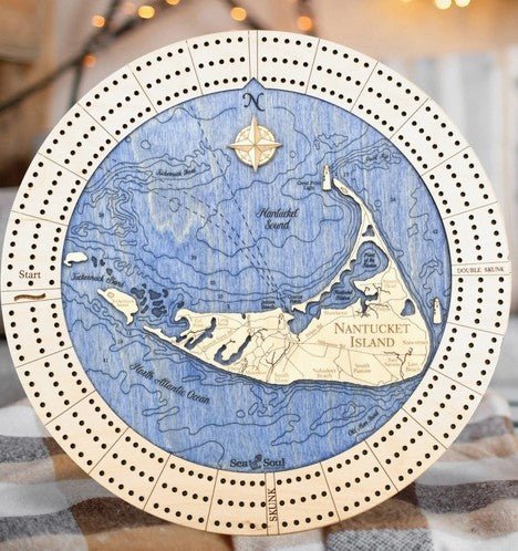 Nantucket Island Massachusetts Laser Cut Wood Nautical Cribbage Board - inthegardenandmore.com