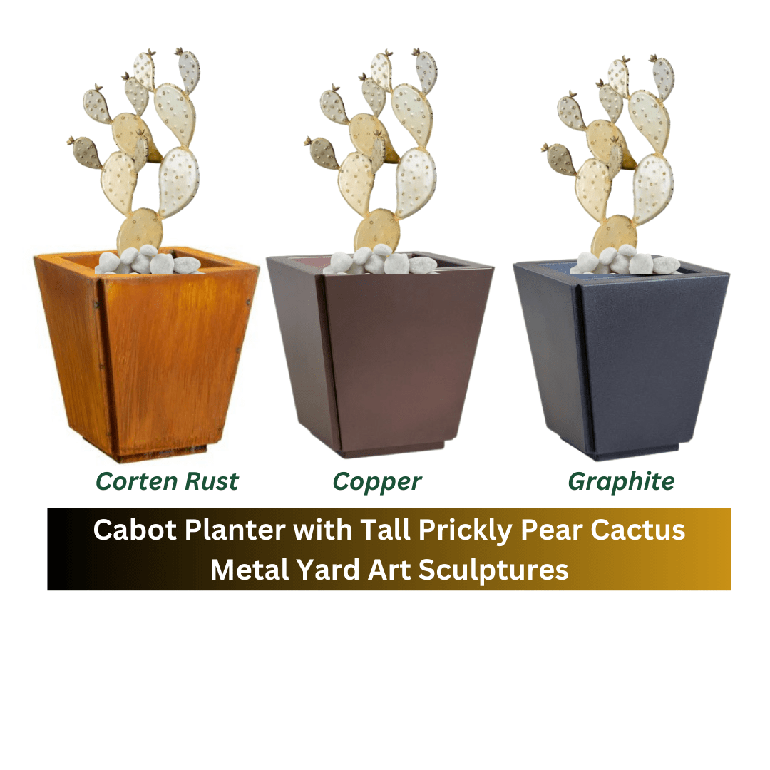 Prickly Pear Cactus Metal Yard Art Sculpture and Planter Cactus with Copper Planter