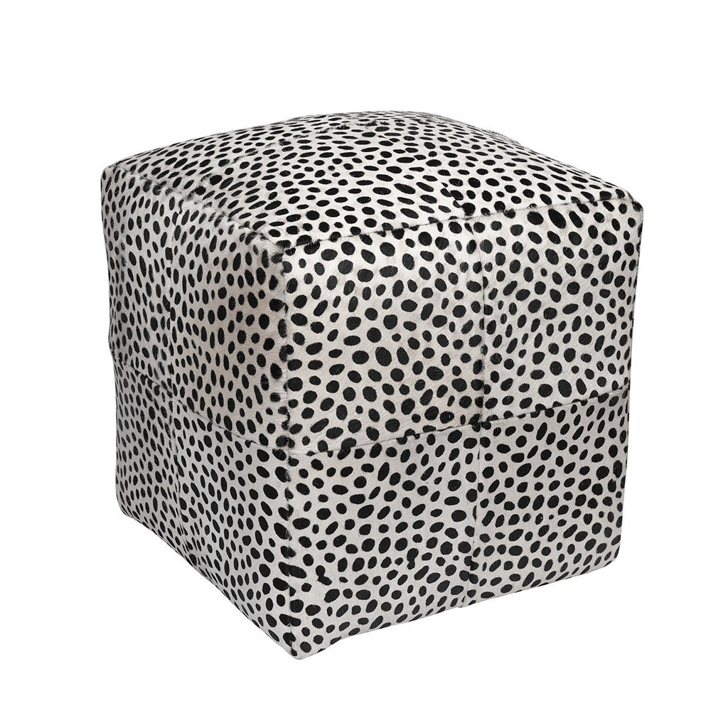 Printed Cheetah on White Cowhide Cube Pouf Stool Ottoman - inthegardenandmore.com