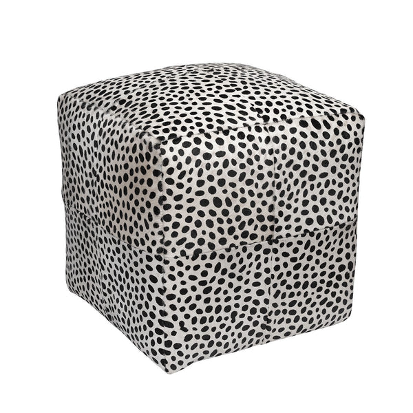 Printed Cheetah on White Cowhide Cube Pouf Stool Ottoman - inthegardenandmore.com