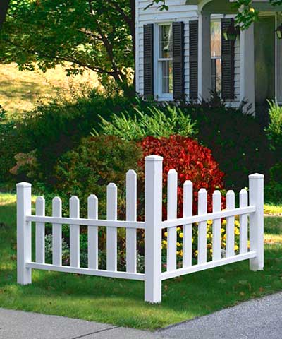 Pristine White Vinyl Country Corner Picket Fence - inthegardenandmore.com