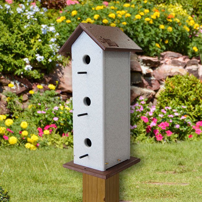 Recycled Plastic Lumber Triple Wren Songbird House – Vertical – Amish Made in the USA - inthegardenandmore.com