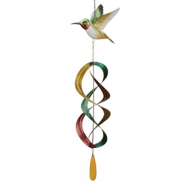Ruby Throated 3-D Metal and Glass Wind Spinner