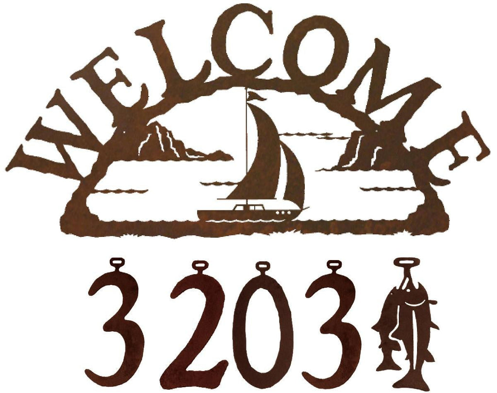 Sailboat Handcrafted Metal Welcome Address Sign -inthegardenandmore.com