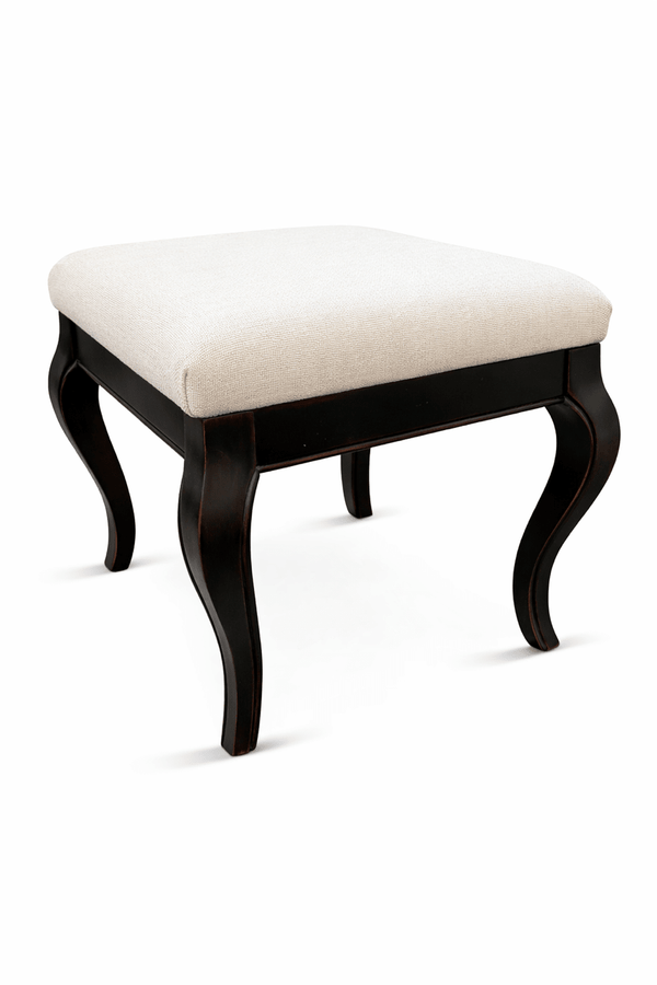 Sand Linen Upholstered Fabric Stool with Decorative Wood Legs - inthegardenandmore.com