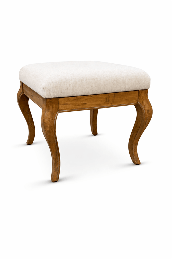 Sand Linen Upholstered Fabric Stool with Decorative Wood Legs - inthegardenandmore.com