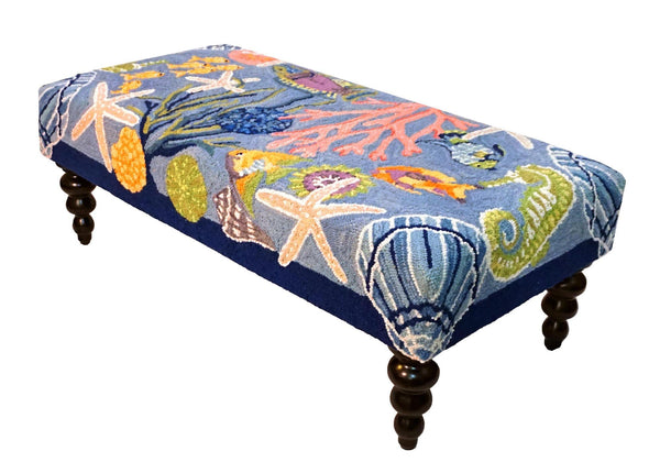 Sea Life Nautical Handcrafted Hooked Wool Bench - inthegardenandmore.com