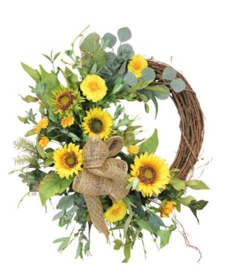 Sensational Sunflowers Grapevine and Silk Front Door Wreath – 22” - inthegardenandmore.com