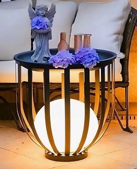 Solar Powered LED Metal Outdoor Side Table / Plant Stand - Small inthegardenandmore.com