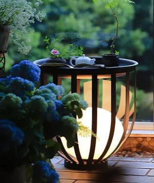 Solar Powered LED Metal Outdoor Side Table / Plant Stand - small inthegardenandmore.com