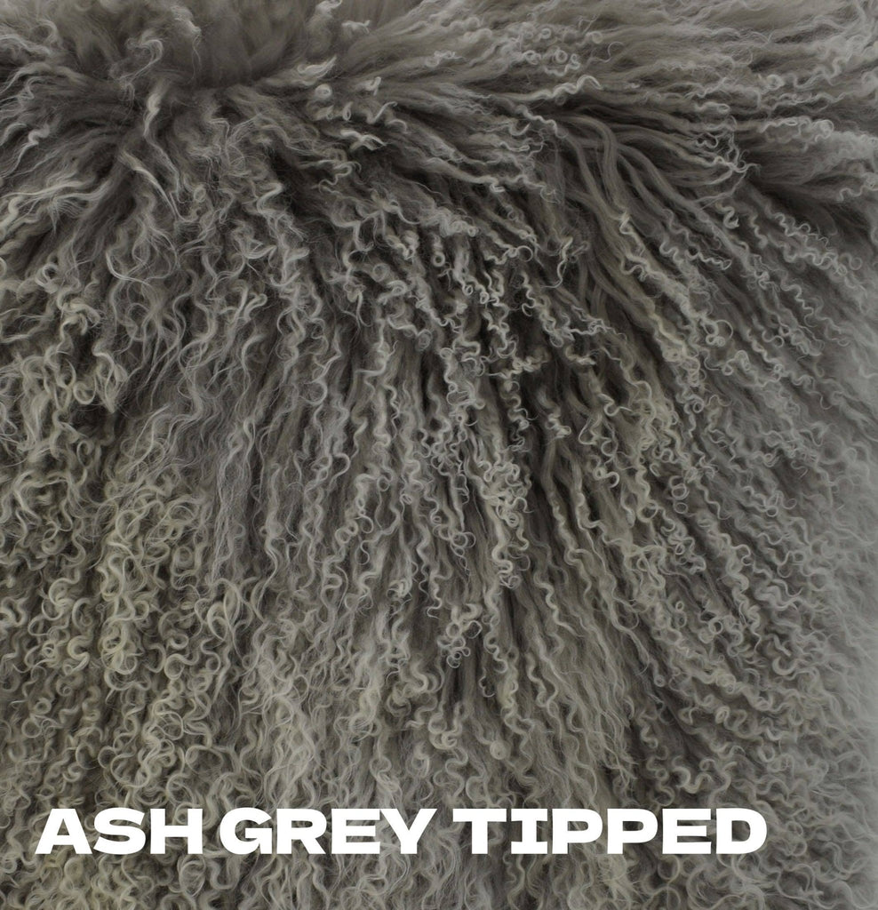 Tibetan/Mongolian Lamb Fur Throw  Pillow – 26” - Ash Grey Tipped inthegardenandmore.com