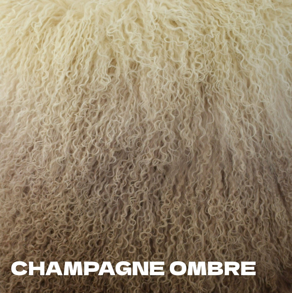 Tibetan/Mongolian Lamb Fur Throw Pillow – 26” - champagne ombre inthegardenandmore.com