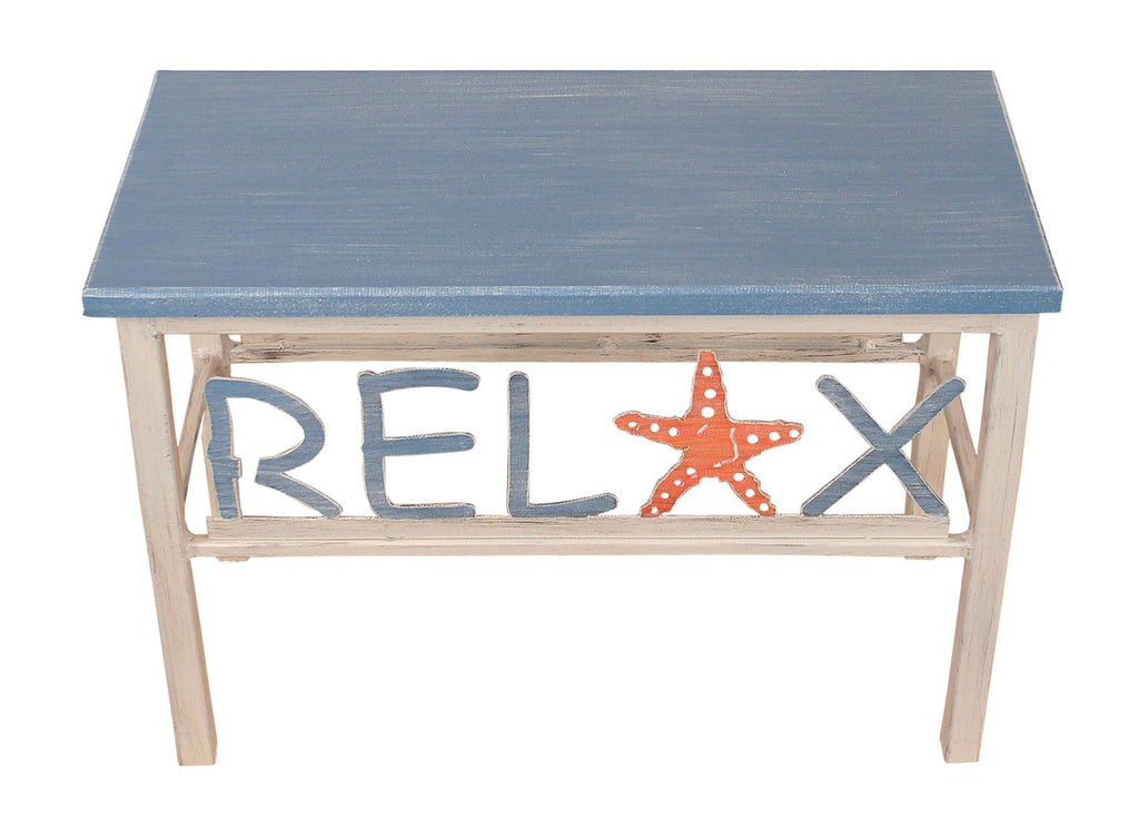 Weathered Wedgewood Blue RELAX Bench with Starfish (24”) - inthegardenandmore.com