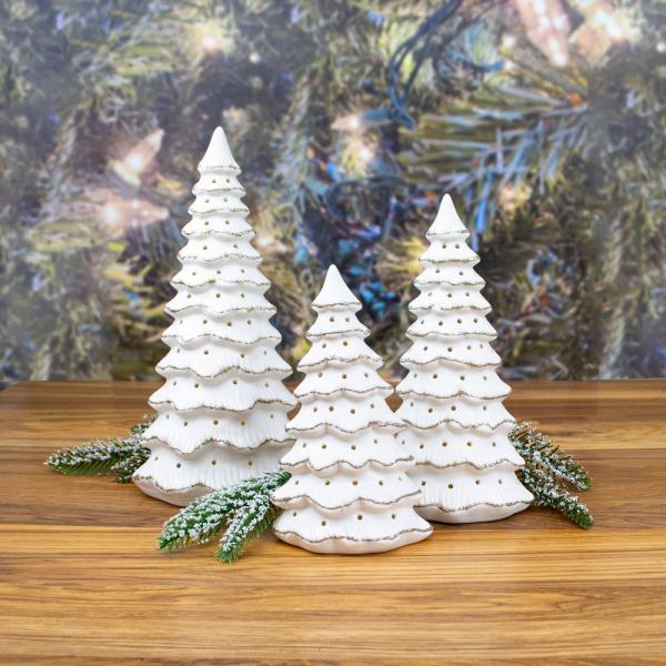 White Ceramic LED Christmas Trees (set of 3) - inthegardenandmore.com