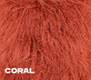Add color, style and softness to your home with our 20" square Coral colored Tibetan/Mongolian Lamb Fur Pillow