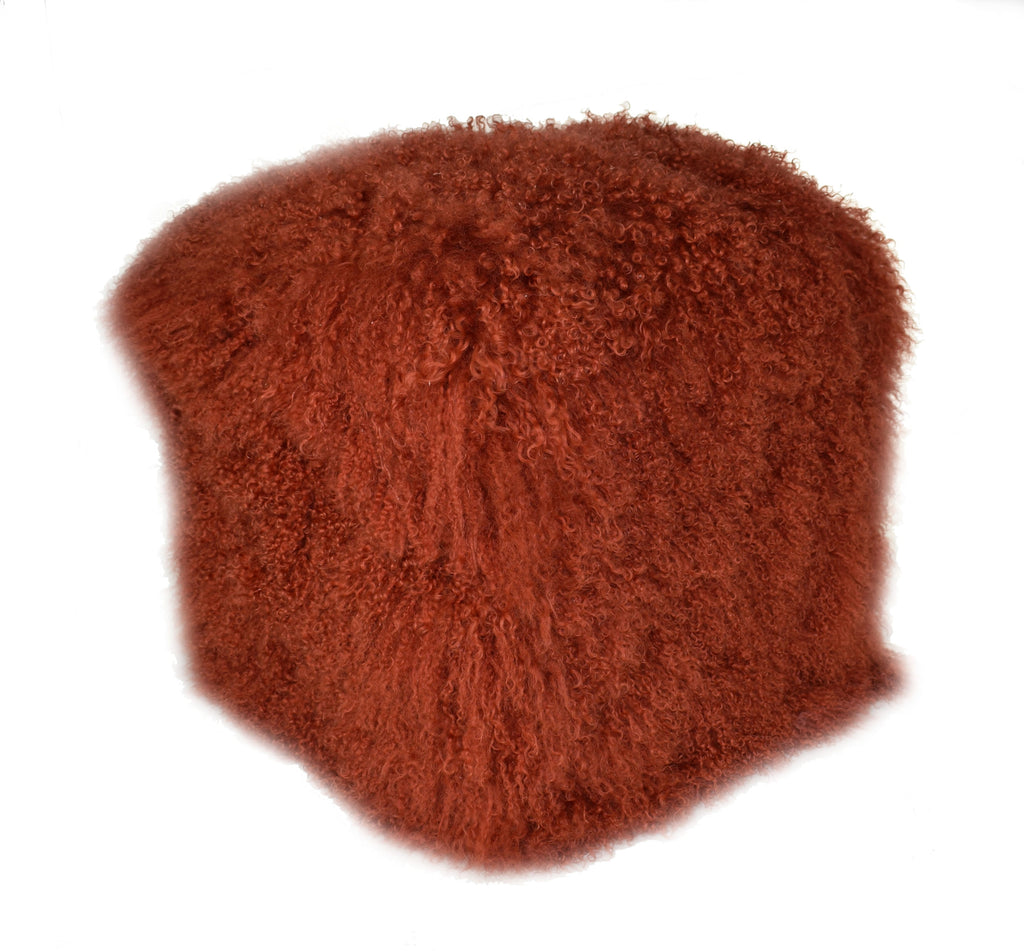 Rust colored Tibetan/Mongolian Lamb Fur Pouf – 18”