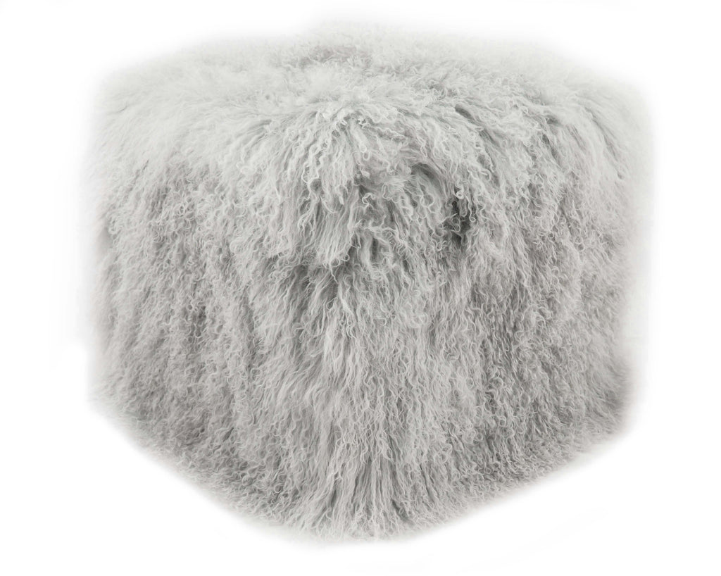 Ash Grey colored Tibetan/Mongolian Lamb Fur Pouf – 18”
