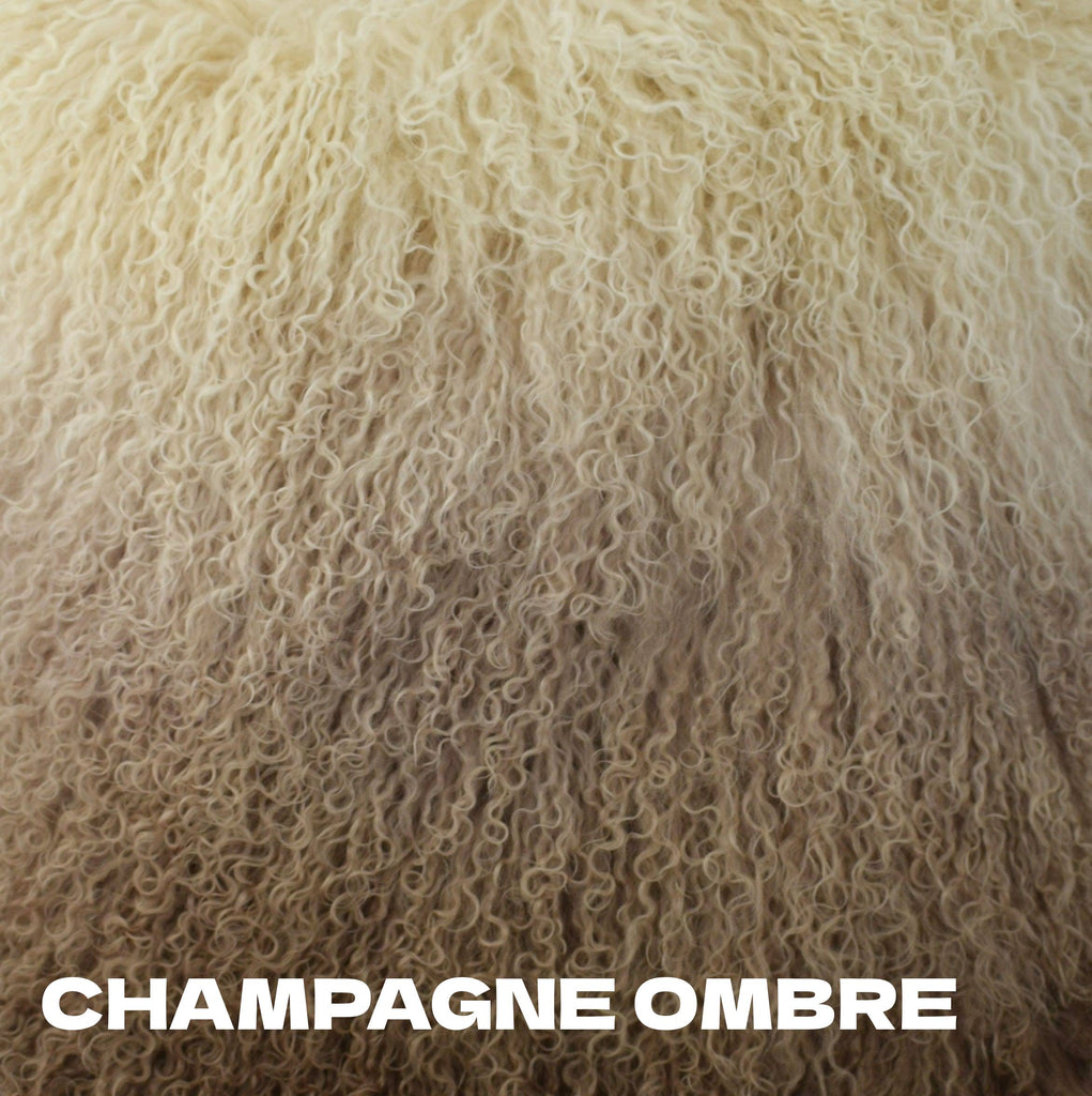 Add color, style and softness to your home with our 20" square Champagne Ombre colored Tibetan/Mongolian Lamb Fur Pillow